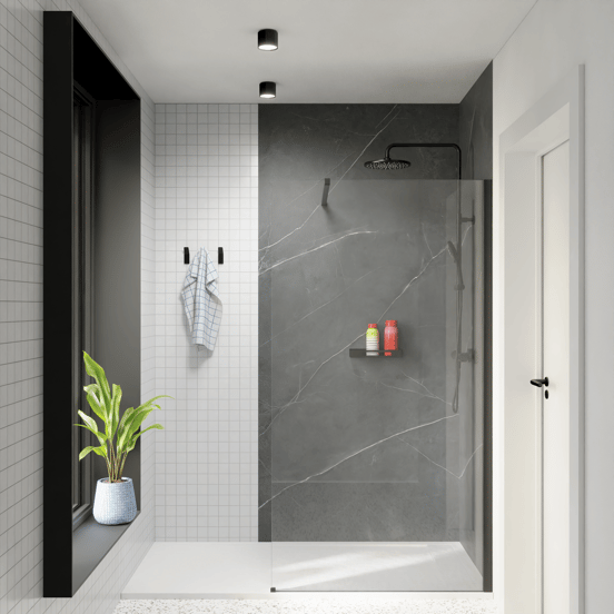 Luca Varess Groovy douchewandbekleding set 2 x 120x260 cm, SPC, Persian Grey Marble