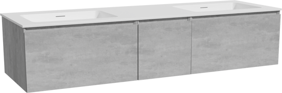 Storke Edge hängendes Möbelstück Set: 165 x 52 cm, Beton dunkelgrau, mit Mata Doppelwaschtisch, Solid Surface Weiß matt