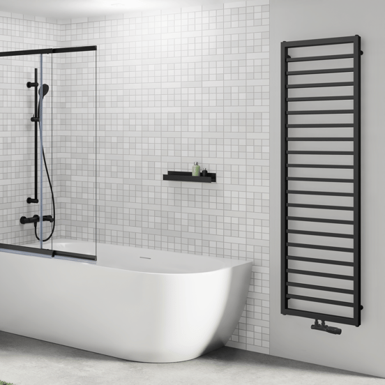 Vipera Listona sèche-serviettes simple 180 x 50 cm chauffage électrique et central possible noir mat raccordement latéral et central 911W