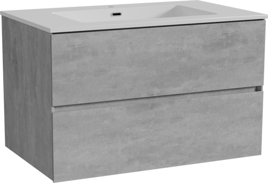 Storke Edge zwevend badmeubel 85 x 52 cm beton donkergrijs met Diva enkele wastafel in composietmarmer hoogglans wit
