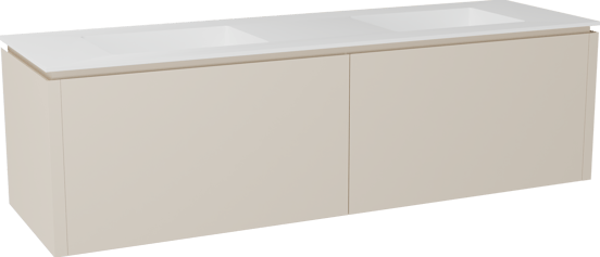 Balmani Eclips meuble salle de bains suspendu 180 x 55 cm Sandbeige avec Tablo Stretto double vasque en Solid Surface blanc mat