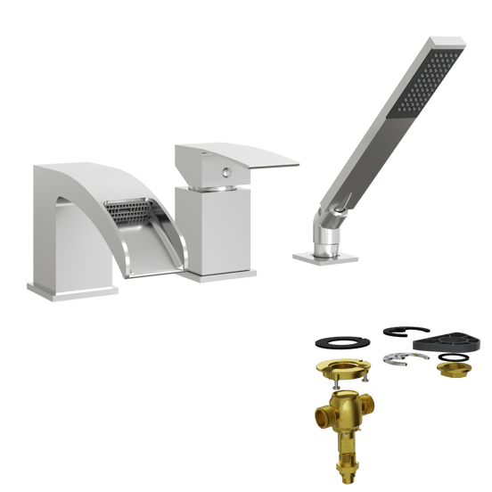 Blaufoss Rucella 3-Loch Badewannenrandarmatur: Chrom glänzend, mit Brausekopf