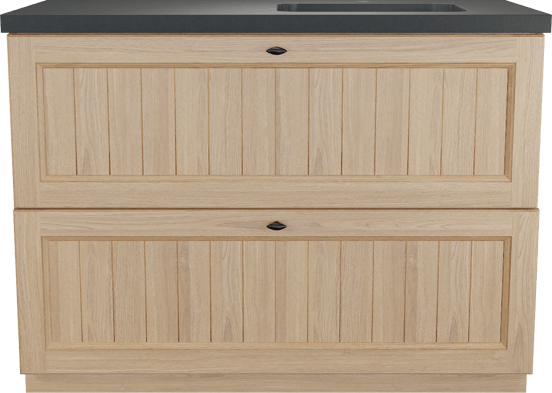 Balmani Lemon freistehendes Möbelstück Set: 120 x 55 cm, Naturbelassene Eiche Furnier, mit Napoli Waschtisch rechts, Schwarzes Granit