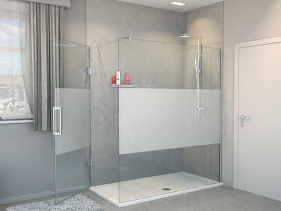 Balmani Modular douche de plain-pied avec porte gauche 180 x 200 cm verre transparent avec bande matte profil chrome brillant