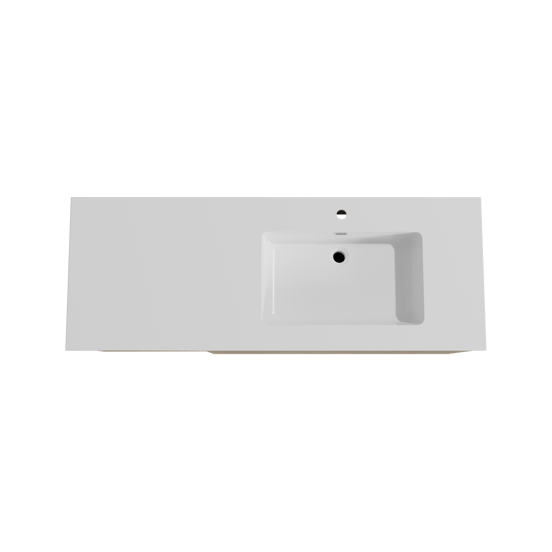 Storke Edge meuble salle de bains suspendu 140 x 52 cm chêne brut avec Diva plan vasque asymétrique à droite en marbre composite blanc brillant