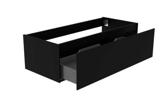 Storke Edge zwevende wastafelonderkast 120 x 52 cm mat zwart 1 lade 2 sifonuitsparingen