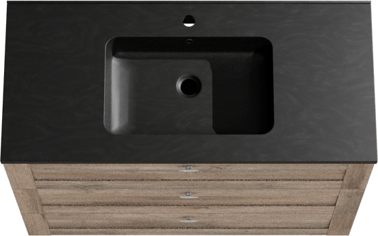 Linie Classo staand badmeubel 100 x 46 cm grijs eiken met Vano enkele wastafel in composietmarmer mat zwart