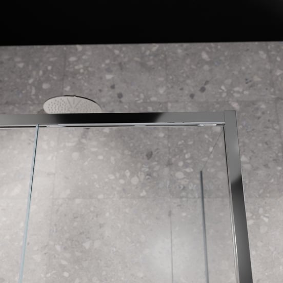 Balmani Senses Design douchehoek met linkse schuifdeur en vaste zijwand, 160 x 100 cm, Helder glas met matte strook, Glanzend chroom profielen