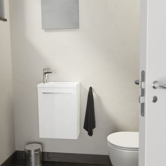 SanyOne Roxy meuble wc suspendu 40 x 22 cm blanc avec Roxy plan vasque en marbre composite brillant