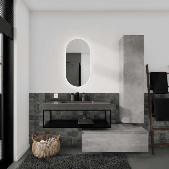 Storke Edge Modulo hängender Waschbeckenunterschrank: 105 x 48 cm, Beton dunkelgrau, 1 Schublade