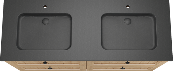 Balmani Lemon meuble salle de bains à poser 150 x 55 cm, placage chêne naturel avec Napoli double vasque en granit noir