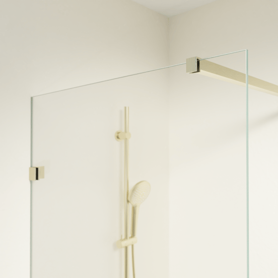 Luca Varess Solid badwand 80 cm helder glas geborsteld Champagne Gold profiel