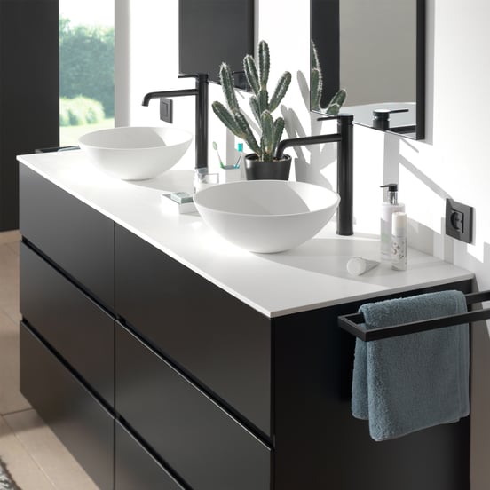 Blaufoss Round Waschbecken Armatur: Erhöht, Schwarz matt