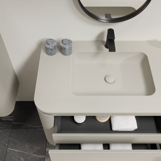 Balmani Moon hängendes Möbelstück Set: 100 x 55 cm, Seidengrau, mit Moon Einzelwaschtisch, Top Solid Seidengrau