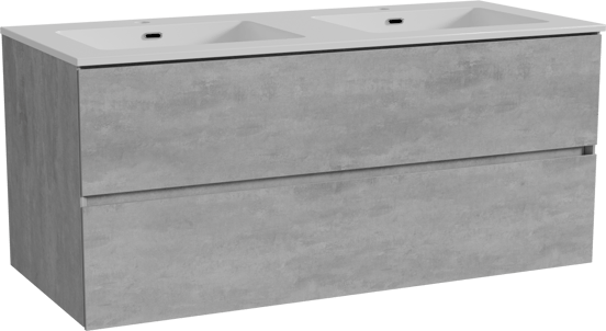 Storke Edge zwevend badmeubel 120 x 52 cm beton donkergrijs met Diva dubbele wastafel in composietmarmer hoogglans wit