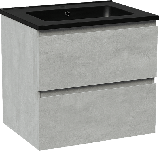 Linie Lado zwevend badmeubel 60 x 46 cm beton donkergrijs met Vano enkele wastafel in composietmarmer mat zwart