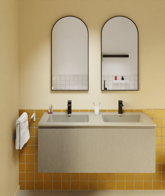 Storke Diva dubbele wastafel mat zijdegrijze top solid 120 x 52 cm