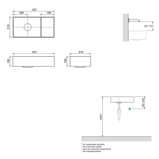 Balmani Forma hängendes WC-Möbel-Set, 42 x 21 cm, Eiche Natur, mit Loop Waschtisch in mattem Solid Surface