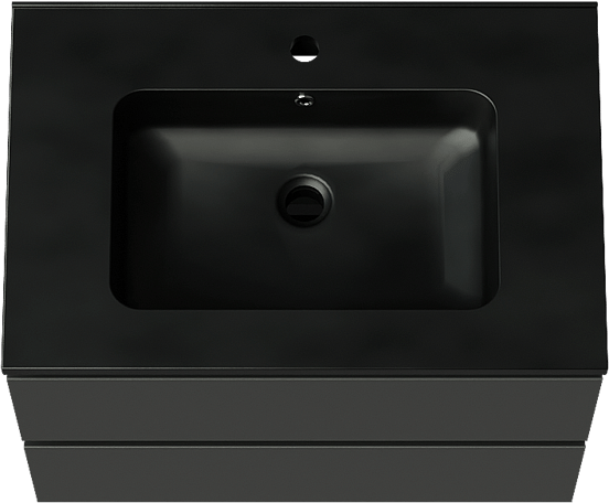 Linie Lado zwevend badmeubel 70 x 46 cm mat zwart met Vano enkele wastafel in composietmarmer mat zwart