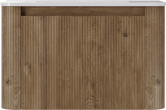 Storke Soft hängendes Möbelstück Set: 80 x 46 cm, Eiche rau, mit Kera Soft Einzelwaschtisch Keramik Weiβ glänzend, Vertikale symmetrische gerade Rippe