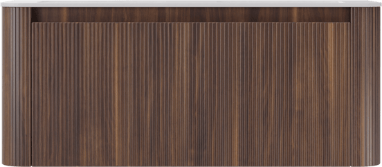 Storke Soft meuble salle de bains suspendu 120 x 46 cm noyer avec Mata Soft double vasque en Solid Surface blanc mat, Nervure droite symétrique verticale