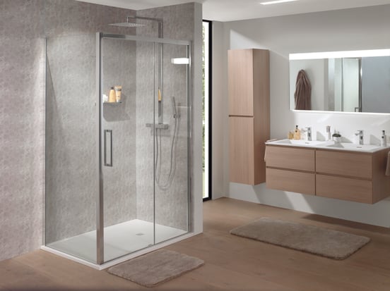 Luca Varess Senses douchecabine met schuifdeur en vaste zijwand 90 x 120 cm helder glas glans chroom profiel