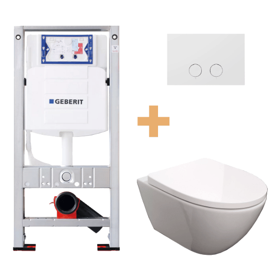 Luca Varess Moreno hangend toilet hoogglans wit randloos SilentFlush met Geberit Sigma inbouwspoelreservoir UP320 met Burda frame en bedieningspaneel