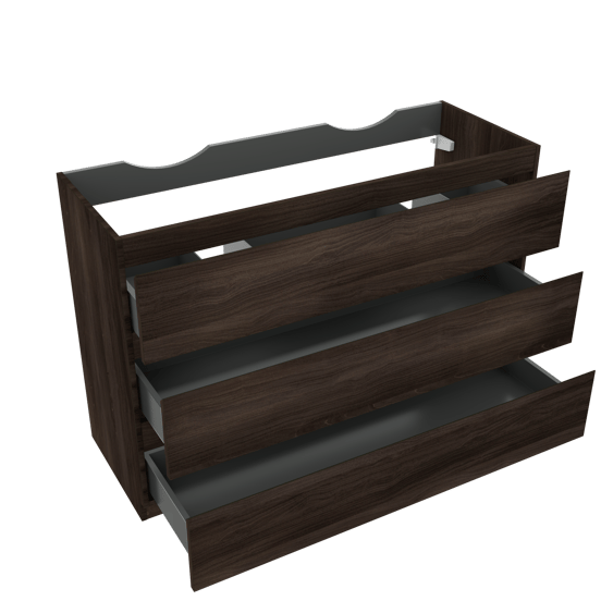 Linie Lado staande wastafelonderkast 120 x 46 cm donkere notelaar 3 lades 2 sifonuitsparingen