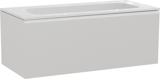 Balmani Fila meuble salle de bains suspendu 120 x 55 cm blanc mat avec Tablo Strada plan simple en marbre composite blanc brillant, Nervure droite symétrique verticale