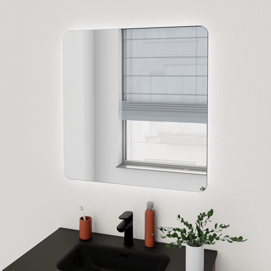 Linie Lux afgeronde hoeken badkamerspiegel 73 x 75 cm met spiegelverlichting