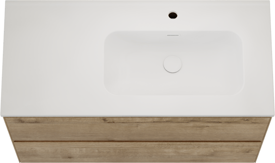 Balmani Mitra Compact hängendes Möbelstück Set: 100 x 46 cm, Eiche Rau, mit Nostra Waschtisch rechts Keramik Weiβ matt