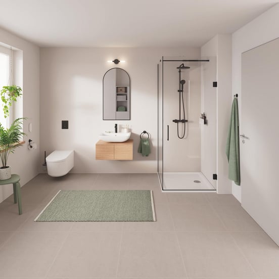 Grohe Vitalio Start Regendusche Duschsystem mit Thermostatbatterie: Wandmontage, Schwarz Matt
