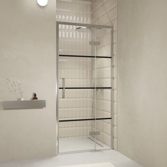 Balmani Senses Design douche draaideur rechts 100 cm x 210 cm Lined glas, Chroom profielen