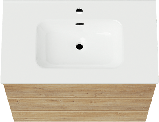 Linie Lado meuble salle de bains à poser 80 x 46 cm chêne naturel avec Baro plan simple en porcelaine blanc brillant