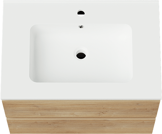 Linie Lado zwevend badmeubel 70 x 46 cm naturel eiken met Vano enkele wastafel in composietmarmer mat wit