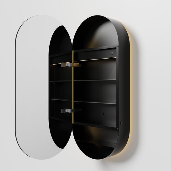 Balmani Mara Spiegelschrank 45 x 100 cm Schwarz Matt, mit Anti-Beschlag Spiegelheizung