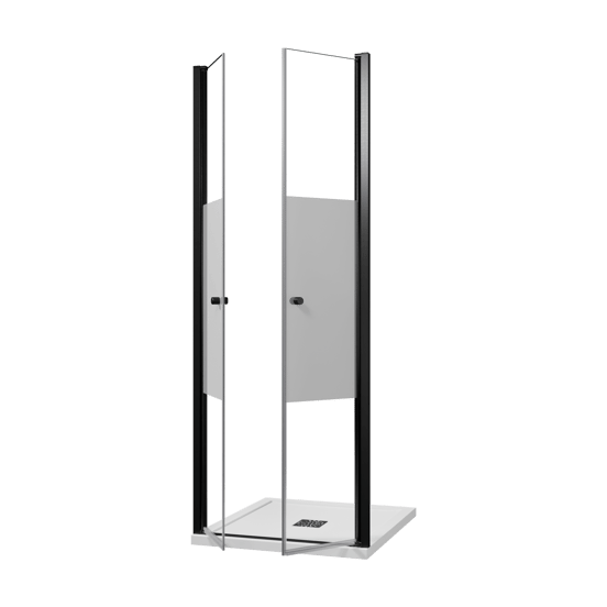 Luca Varess Kuresa douche pendeldeur 80 x 200 cm helder glas met matte strook mat zwart profiel