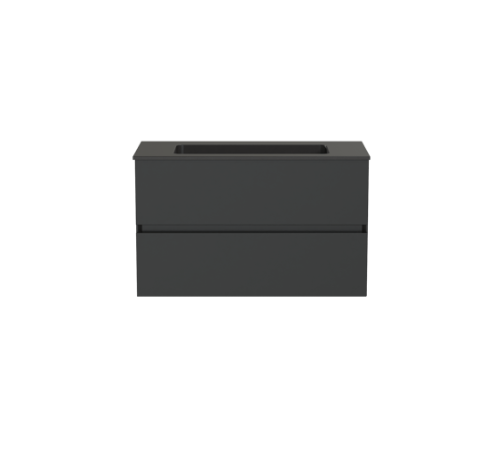 Storke Edge zwevend badmeubel 80 x 40 cm mat zwart met Scuro enkele wastafel in kwarts mat zwart