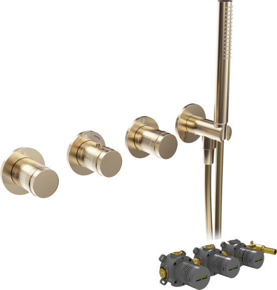 Blaufoss Pavilion Thermostat-Duscharmatur: Unterputz, Brushed Champagne Gold, Einbauelement inklusive