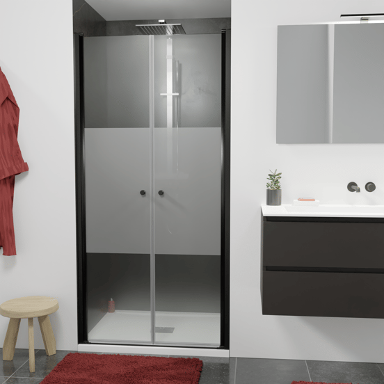 Luca Varess Kuresa porte battante 100 x 200 cm verre transparent avec bande mate profil noir mat