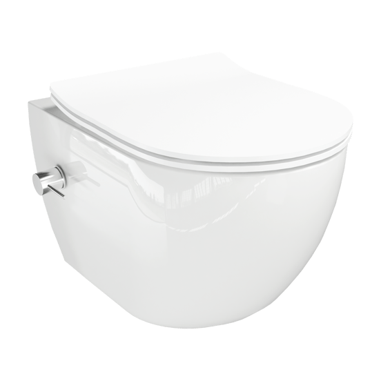 WC Set: Luca Varess Moreno Bidet, Weiß glänzend, spülrandlos, Burda Element für Wand-WC mit Geberit Sigma UP320 Spülkasten und Luca Varess Betätigungsplatte