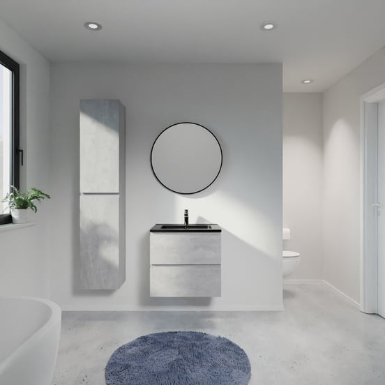 Linie Lado zwevend badmeubel 60 x 46 cm beton donkergrijs met Vano enkele wastafel in composietmarmer mat zwart