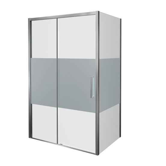 Balmani Senses Design douchehoek met linkse schuifdeur en vaste zijwand, 160 x 100 cm, Helder glas met matte strook, Glanzend chroom profielen