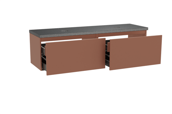 Balmani Sfera hängendes Möbelstück Set: 180 x 55 cm, Cotto, mit Rock Doppel Waschtischplatte, Schwarzes Granit