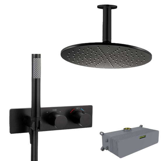 Blaufoss Dreambox Round thermostatische inbouw regendoucheset met ronde wand regendouchekop 30 cm Mat Zwart