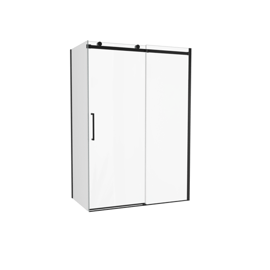 Luca Varess Boltano paroi de douche avec porte coulissante et paroi latérale fixe, 140 x 90 cm, verre transparent, profil noir