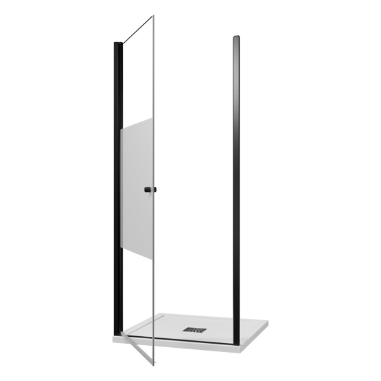 Luca Varess Kuresa porte pivotante 90 x 200 cm verre transparent avec bande mate profil noir mat