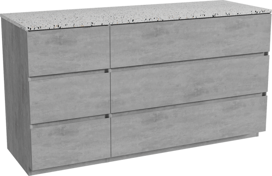 Storke Edge meuble salle de bains à poser 150 x 52 cm béton gris foncé avec Tavola tablette simple ou double en blanc/noir mat terrazzo