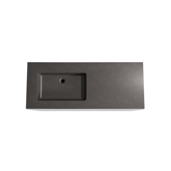 Storke Edge meuble salle de bains à poser 130 x 52 cm blanc mat avec Scuro plan vasque asymétrique à gauche en quartz noir mat