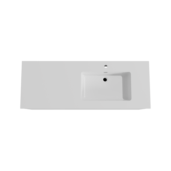 Storke Edge meuble salle de bains suspendu 140 x 52 cm blanc mat avec Diva plan vasque asymétrique à droite en marbre composite blanc brillant